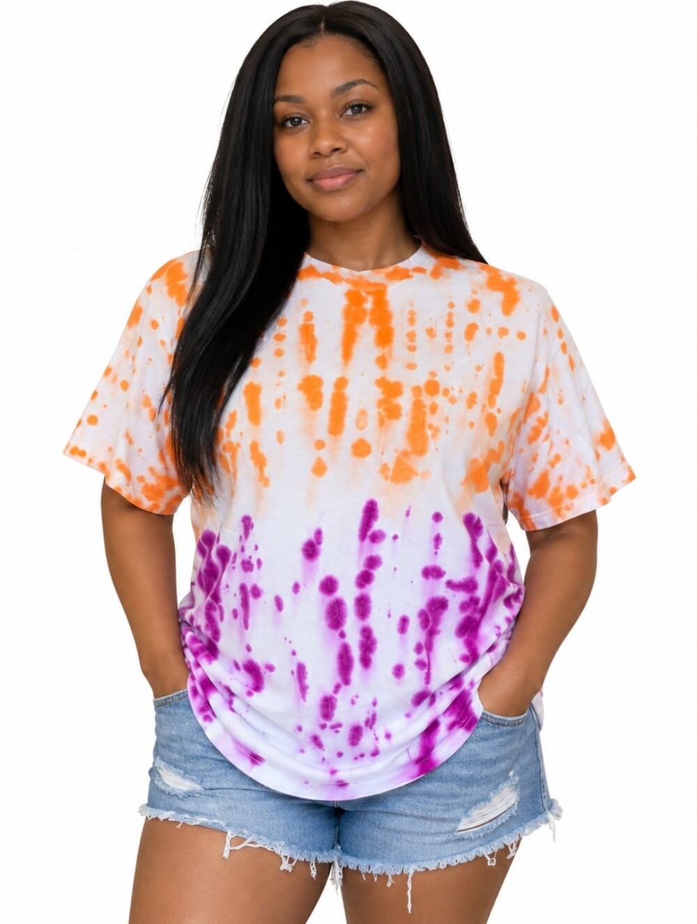 Women’s Orange & Purple Tie-Dye T-Shirt Size Large 100% Cotton